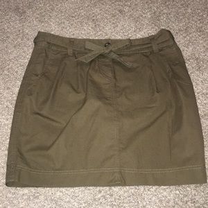 Loft Army Olive Green Belted Mini Skirt